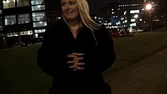 I flash my blonde british tits downtown at night
