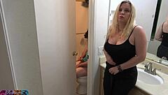 Stepson caught jerking off in bathroom, then fucks stepmom