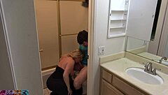 Stepson caught jerking off in bathroom, then fucks stepmom