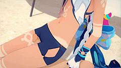 sunshine mualani from genshin impact in hentai anime style!