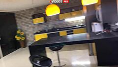 Young girl in towel seduces pizza guy for facial