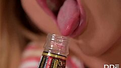 hungarian nympho teasing tight pussy with bottle