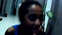 Pretty black girl gives a blowjob and likes facial as an extra reward