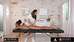 Sexy ebony babe gets a hot and steamy massage