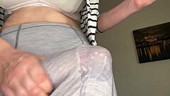 Stepmother's big natural tits get her off at work
