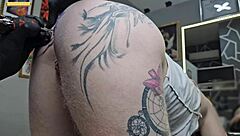 Outdoor anal tattoo change with interracial assfucking