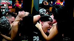 ruan and everton interview natasha steffens in barraco podcast with sheer red outfit