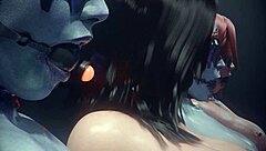 Redhead MILF with big ass and tits gives blowjob, bent over for creampie POV.