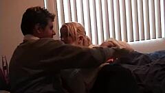 Redhead MILF with big ass and tits gives blowjob, bent over for creampie POV.