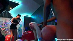 Redhead MILF with big ass and tits gives blowjob, bent over for creampie POV.