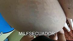 Redhead MILF with big ass and tits gives blowjob, bent over for creampie POV.