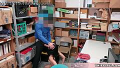 Redhead MILF with big ass and tits gives blowjob, bent over for creampie POV.