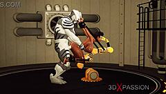 Redhead MILF with big ass and tits gives blowjob, bent over for creampie POV.