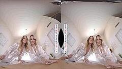 Redhead MILF with big ass and tits gives blowjob, bent over for creampie POV.