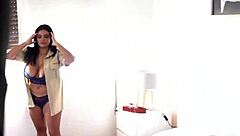 Redhead MILF with big ass and tits gives blowjob, bent over for creampie POV.