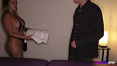 Redhead MILF with big ass and tits gives blowjob, bent over for creampie POV.