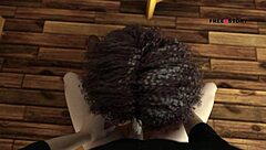 Redhead MILF with big ass and tits gives blowjob, bent over for creampie POV.