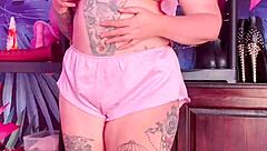 Beautiful woman in silk nightgown, solo play