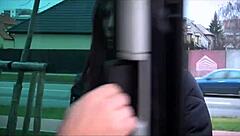 Redhead MILF with big ass and tits gives blowjob, bent over for creampie POV.