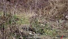 Redhead MILF with big ass and tits gives blowjob, bent over for creampie POV.