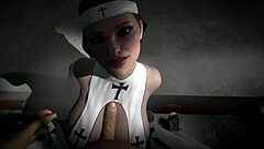 Beautiful nun with an amazing set of large breasts has POV sex