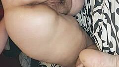 Pink dildo action in tight ass and pussy holes