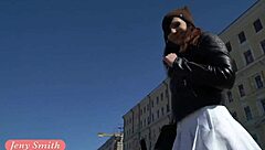 Jeny Smith Spins In Miniskirt Upskirt On Beach