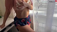 cute bitch with big tits blows big cock passionately in pov