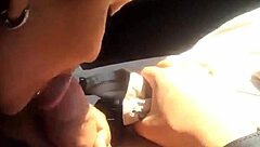 Hot wife with big tits sucks big cock in car