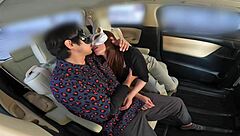 Wife passionately fucks husband in car before outing, receiving creampie