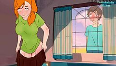 Steve spies on Alex's bare pussy in Minecraft parody