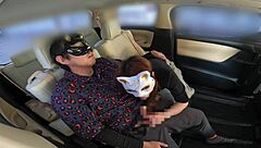 Wife passionately fucks husband in car before outing, receiving creampie