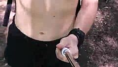 anna mole walks in nature with small tits in short shorts, so erotic