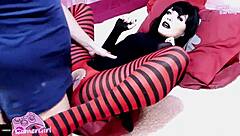 Beautiful goth teen gets hard sex from her friend in the form of a cosplay surprise