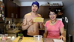 Veronica is a petite woman with tattoos and she gives a blowjob to Henry