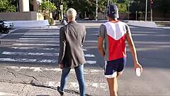 Fucking the sexy ladyboy on the street bareback