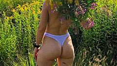 anna mole walks in nature with small tits in short shorts, so erotic