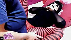 Beautiful goth teen gets hard sex from her friend in the form of a cosplay surprise