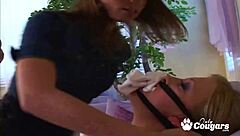 Skinny brunette gets her shaved pussy pounded hard