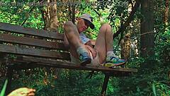 Blonde Amateur With Short Hair Gives Handjob Leading To Orgasm In Forest