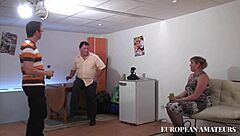 Chubby blonde gets double penetration and fisting