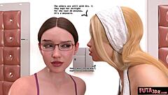 Purple-haired futa babe self-sucks massive cock before joining futa threesome.