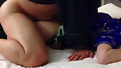 Amateur couple in cosplay enjoys intimate sex on bed