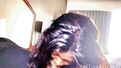 Black stepdaughter gives great blow job and rides dick like expert