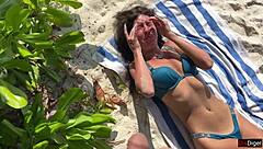 Golden shower on a public beach in the Maldives