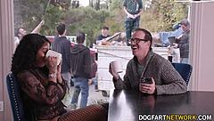 ebony babe paris the muse sucks 10 cocks in hairy blowbang bukkake 😘