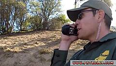 redhead loves male police stripper outdoors.