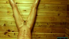 ivy rose subtly undresses in sauna, revealing small natural tits and ass