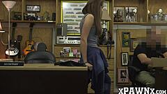 Pretty teen gives blowjob to monster cock before pawning items.