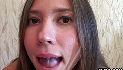 Ananta shakti uses tongue on dildo in fetish play.